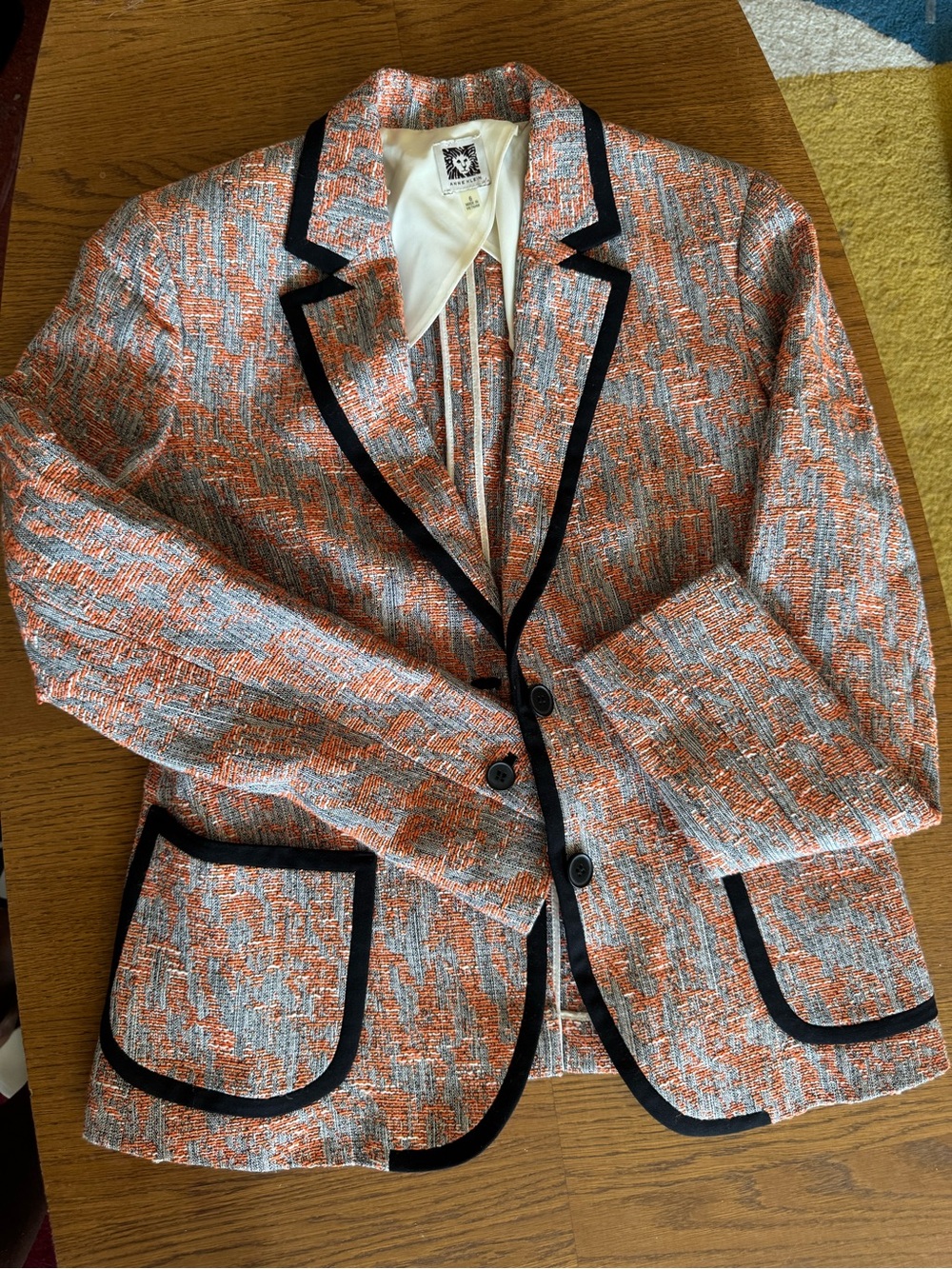 Anne Klein Orange and Gray Tweed Blazer with Black Trim